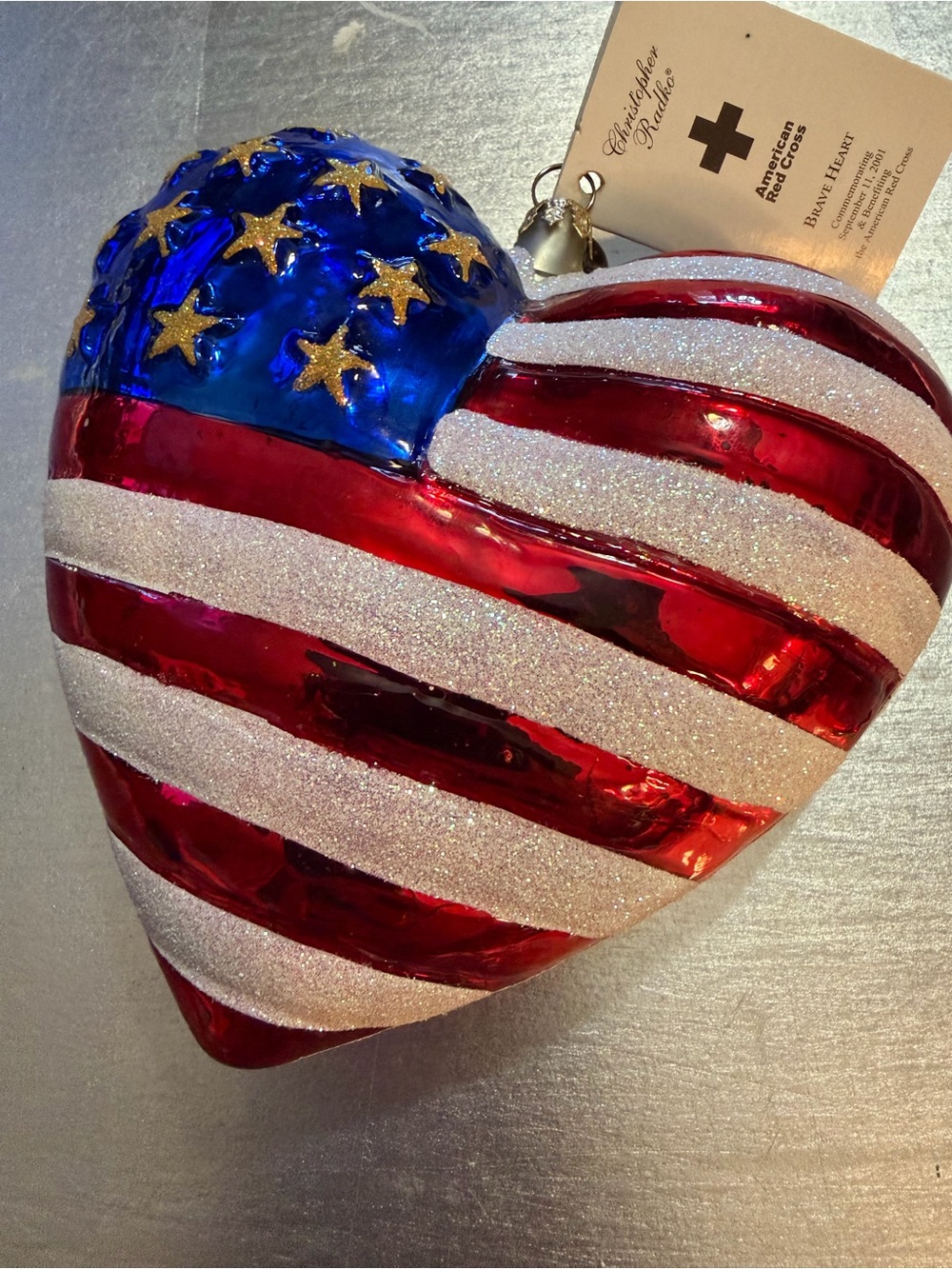 Christopher Radko Ornament Brave Heart RWB Flag Christmas 4th of July Patriotic